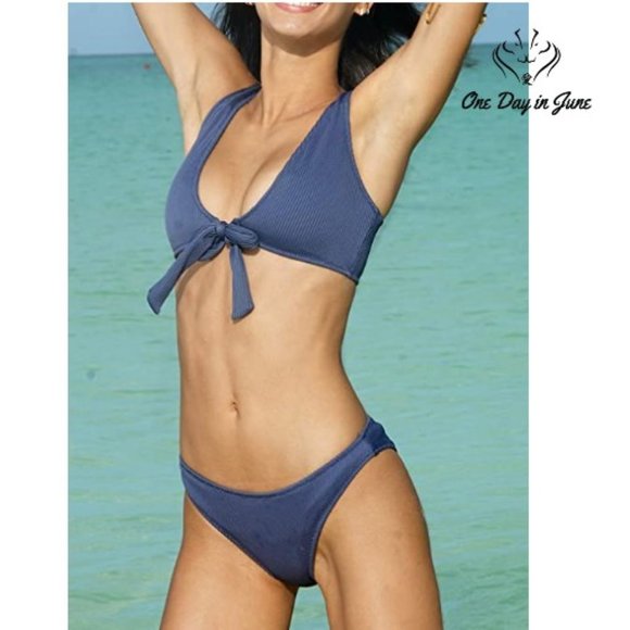 Cupshe Other - Deep Love Solid Blue Tie Front Bikini